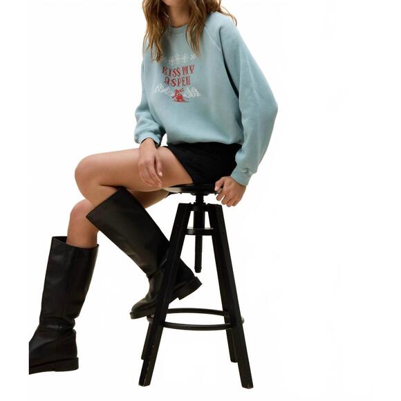 NEW DAYDREAMER kiss my aspen shrunken raglan sweatshirt in blue - Picture 3 of 6
